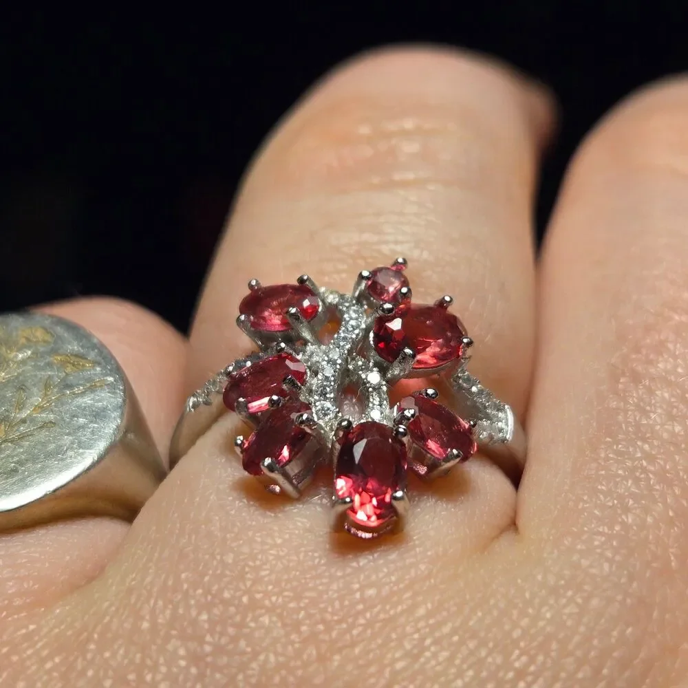 Red Stone Cocktail vintage sterling silver ring sz 8.5